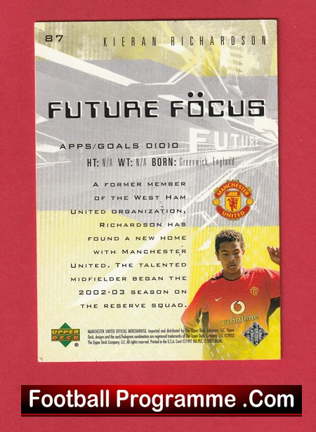 Manchester United Kieran Richardson Autograph Signed Football Card Man Utd - Image 3