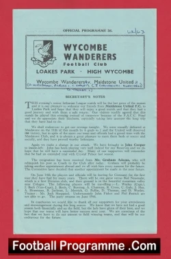  Wycombe Wanderers v Bonn 1964 - Single Sheet Germany Football Programme .COM Football Programmes Memorabilia