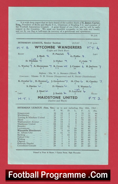 Wycombe Wanderers v Maidstone United 1963 - Single Sheet Programme - Image 3
