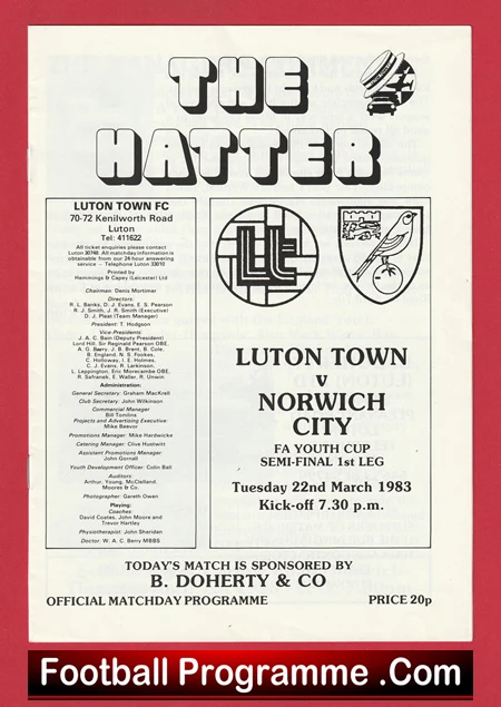 Luton Town v Norwich City 1983 - FA Youth Cup Semi Final 1st Leg - Image 2