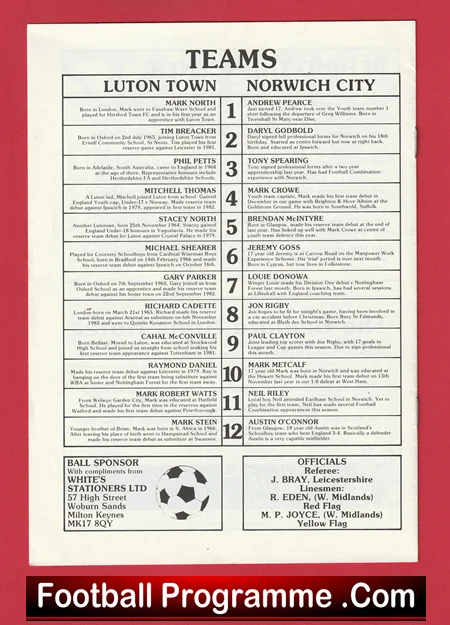 Luton Town v Norwich City 1983 - FA Youth Cup Semi Final 1st Leg - Image 4