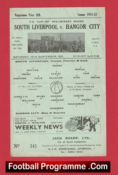 South Liverpool v Bangor City 1951 - FA Cup Prelims Game - Image 2
