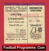Manchester United v Liverpool 1980 – Man Utd Ticket 1980’s