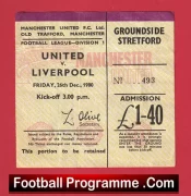 Manchester United v Liverpool 1980 – Man Utd Ticket 1980’s