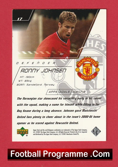 Manchester United Ronny Johnsen Autograph Signed Football Card Man Utd - Image 3