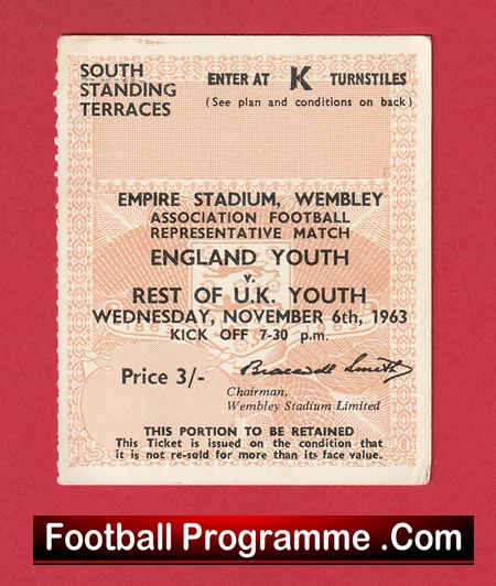 England Youth v Rest Of The UK 1963 - Football Ticket Wembley - Image 2