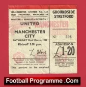Manchester United v Manchester City 1980 – Football Match Ticket