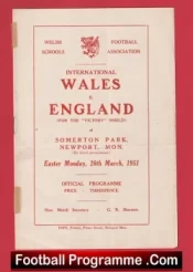 Wales v England 1951 – Schoolboys Somerton Park Newport + Duncan Edwards