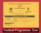 Malta v England 2000 – Match Ticket