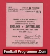 England v Switzerland 1962 – Match Ticket