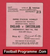 England v Switzerland 1962 – Match Ticket
