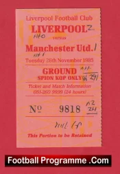 Liverpool v Manchester United 1985 – Old Football Ticket