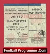 Manchester United v Manchester City 1977 – 1970s Match Ticket