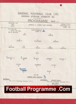 Arsenal v QPR 1965 - Youth Cup Final at Highbury - football programme