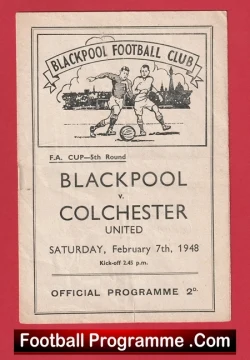 Blackpool v Colchester United 1948 - FA Cup 1940s - football programme