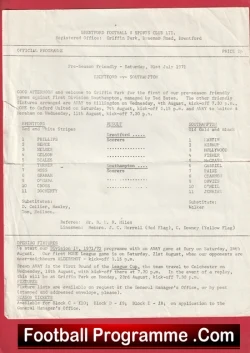 Brentford v Southampton 1971 - Pre Season Friendly - Single Sheet - football programme
