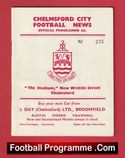 Chelmsford City v Shrewsbury Town 1962 - football programme