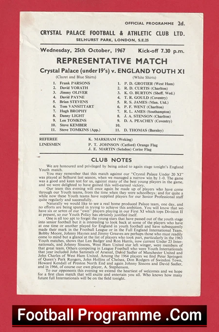 Crystal Palace v England Youth 1967 - R James Manchester United - Image 2