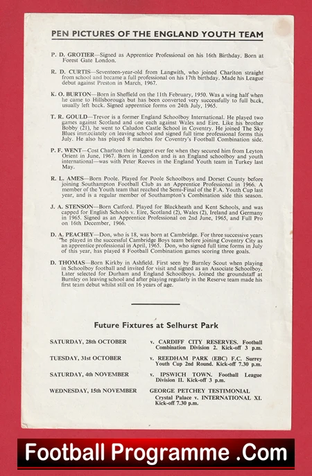 Crystal Palace v England Youth 1967 - R James Manchester United - Image 3