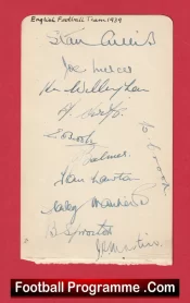 England Football Team Multi Signed Autographed Sheet 1939 – 1930s
