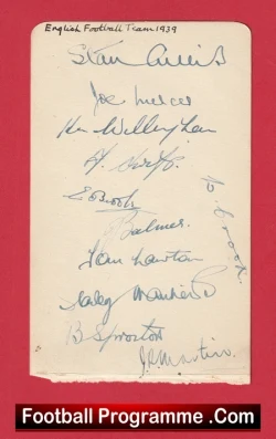 England Football Team Multi Signed Autographed Sheet 1939 - 1930s - football programme