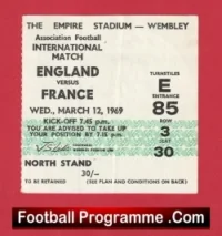 England v France 1969 – Match Ticket