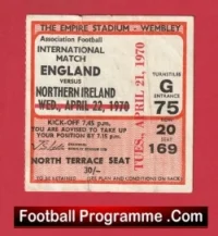 England v Northern Ireland 1970 Ticket 100th Cap Bobby Charlton + George Best
