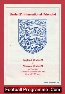 England v Norway 1980 - Under 21 match at Southampton - football programme