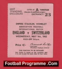 England v Switzerland 1962 – Match Ticket