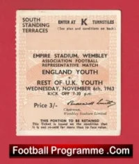 England Youth v Rest Of The UK 1963 – Football Ticket Wembley