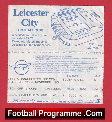 Leicester City v Manchester United 1985 - Match Day Ticket - Image 2