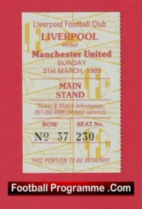 Liverpool v Manchester United 1985 – Match Ticket