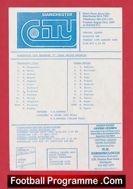 Manchester City v Leeds United 1989 - Reserves Match + Justin Fashanu - Image 2