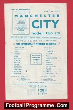 Manchester City v Liverpool 1968 - Reserves Match + Booth - football programme