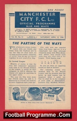 Manchester City v Manchester United 1946 - Man City Relegation - football programme
