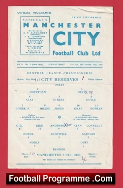 Manchester City v Manchester United 1966 - Reserves Brian Kidd - football programme