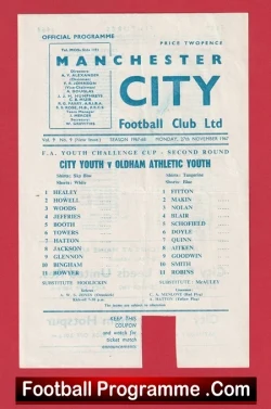 Manchester City v Oldham Athletic 1967 - Reserves Match + Bingham - football programme