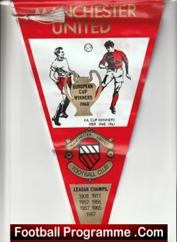 Manchester United Pennant Flag Man Utd European Cup Winners 1968 - football memorabilia