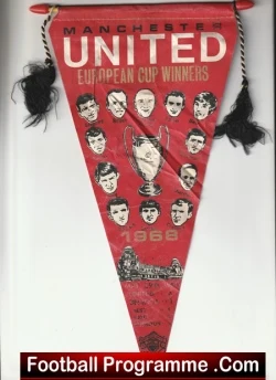 Manchester United Pennant Flag Man Utd European Cup Winners 1968 - football memorabilia