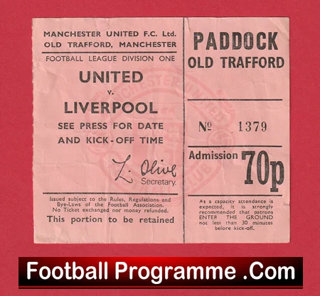 Manchester United v Liverpool 1970's - Football Ticket 1970s - Image 2