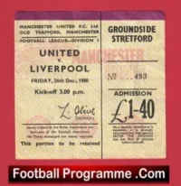 Manchester United v Liverpool 1980 – Man Utd Ticket 1980’s