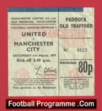 Manchester United v Manchester City 1977 – 1970s Match Ticket