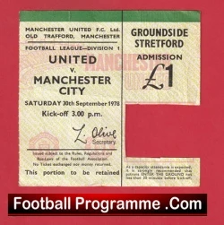 Manchester United v Manchester City 1978 - 1970's Match Ticket - football memorabilia
