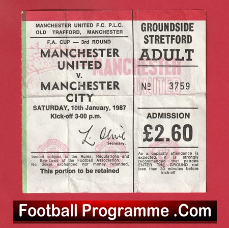 Manchester United v Manchester City 1987 - Ticket Ferguson First Derby Match - Image 2