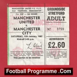 Manchester United v Manchester City 1987 - Ticket Ferguson First Derby Match - football memorabilia