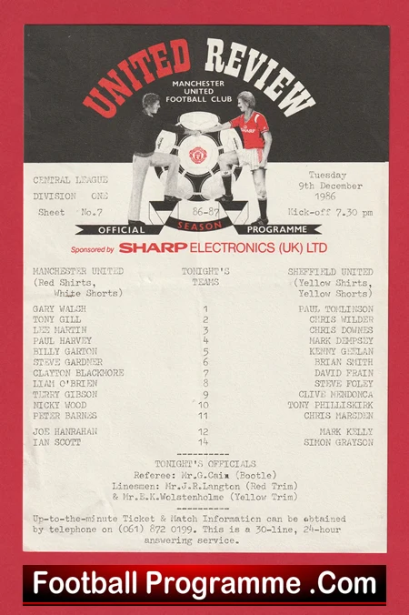 Manchester United v Sheffield United 1986 - Reserves Clayton Blackmore - Image 2