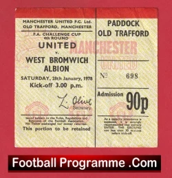 Manchester United v WBA 1978 - FA Cup Ticket 1970s - football memorabilia