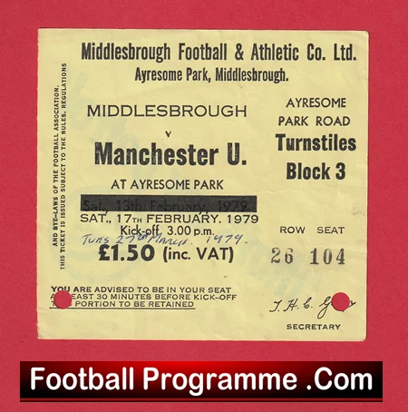 Middlesbrough v Manchester United 1979 - Football Ticket - Image 2