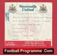 Newcastle United v Manchester United 1999 – Treble Season Match Ticket