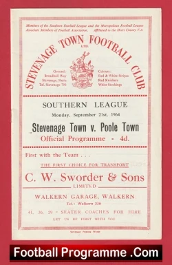Stevenage Town v Poole Town 1964 - 1960s - football programme